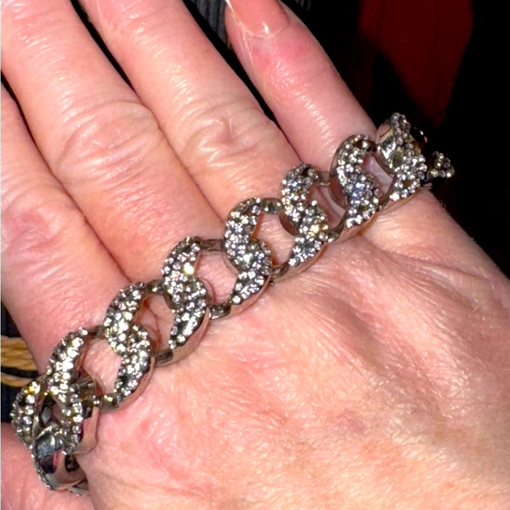 ICED OUT Silver Pave Stones Miami Cuban Link Statement bracelet 19” - Picture 10 of 10